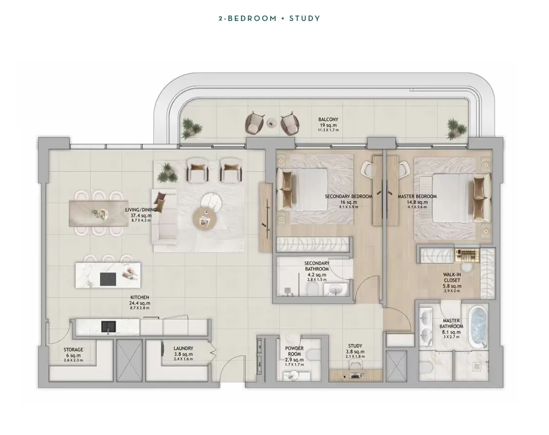 Apartment 2 Bedrooms + Study