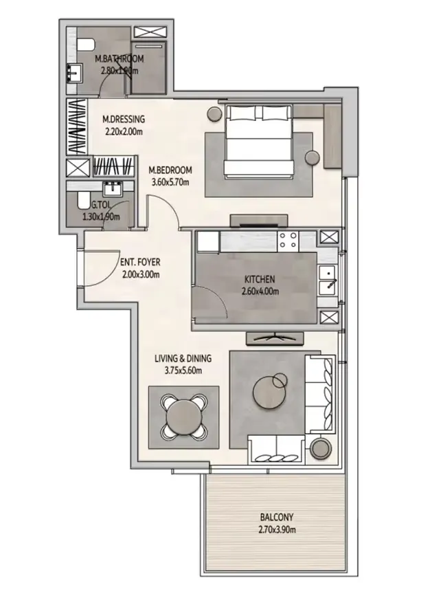 1 Bedrooms