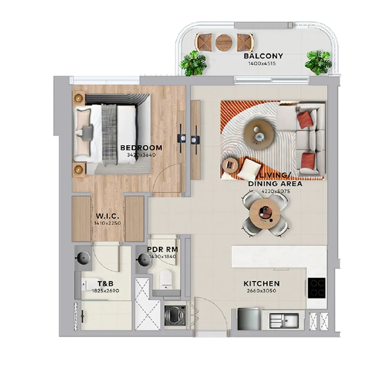 1 Bedrooms